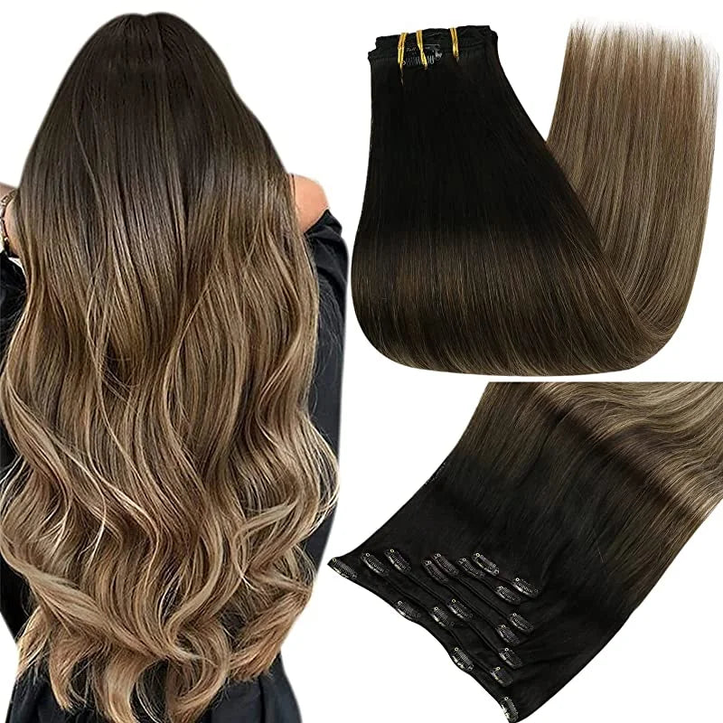 Full Shine Human Hair Extensions Clip in Hair Extensions Human Hair 7PCS 105G Double Weft Hair Extensions Human Hair For Woman