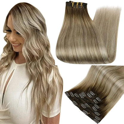 Full Shine Human Hair Extensions Clip in Hair Extensions Human Hair 7PCS 105G Double Weft Hair Extensions Human Hair For Woman