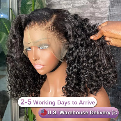 Deep Curly Bob Wigs 180% Density 13x4 Lace Frontal Wigs Natural Color Peruvian Remy Human Hair 4x4 Closure Short Bob Wigs Curly