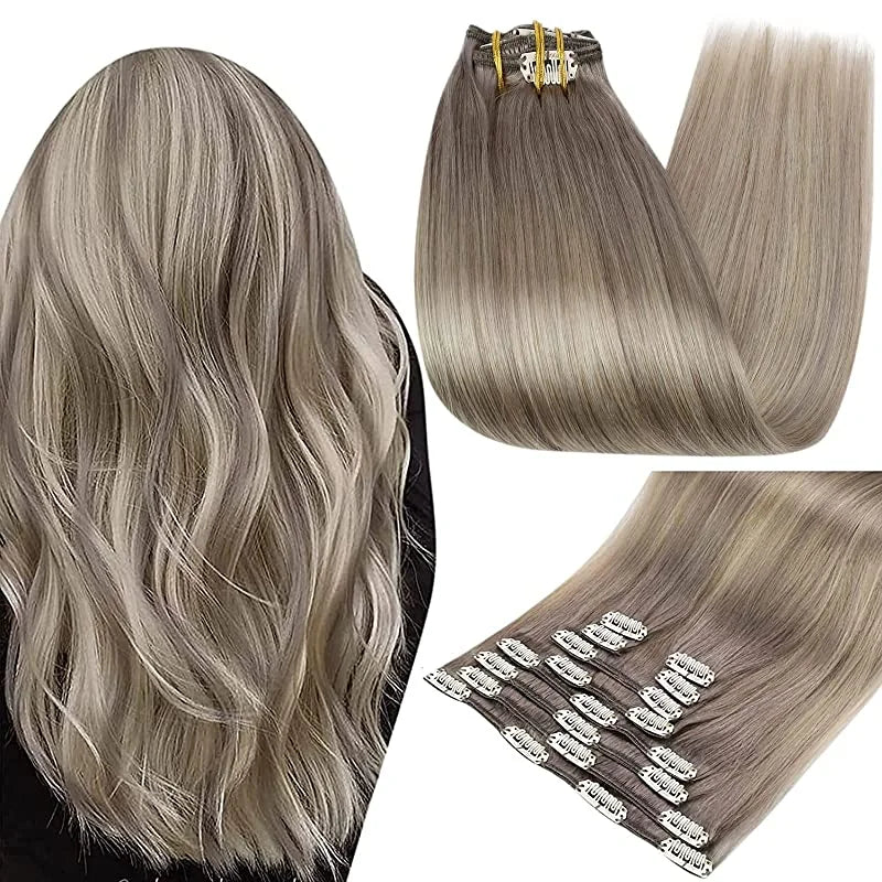 Full Shine Human Hair Extensions Clip in Hair Extensions Human Hair 7PCS 105G Double Weft Hair Extensions Human Hair For Woman