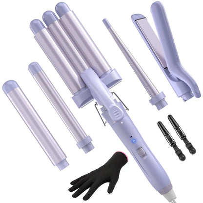 BESTOPE PRO 5 in 1 Wand Curling Iron-Curling Wand Set with Hair Straightener, 3 Barrels Hair Crimper Iron, 3 Ceramic Curling Iro