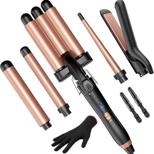 BESTOPE PRO 5 in 1 Wand Curling Iron-Curling Wand Set with Hair Straightener, 3 Barrels Hair Crimper Iron, 3 Ceramic Curling Iro