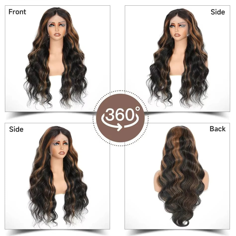 Mossily 1B/30 Body Wave Highlight Wig Human Hair Wigs 30 32 Inch 13x6 HD Lace Frontal Wig Brazilian Hair Wig For Black Women