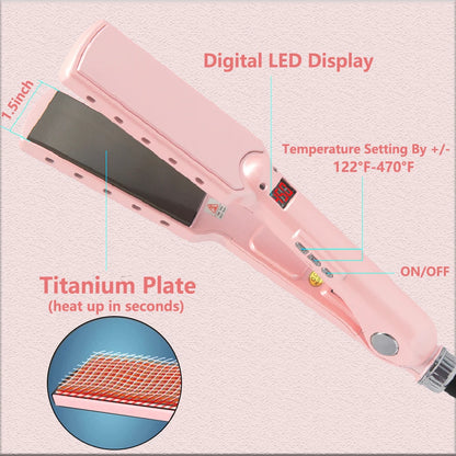 RUCHA Professional Hair Straightener Wide Plate Titanium Flat Iron Rapid Heating LCD Display PTC Treatment Hair Iron and Brush