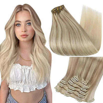 Full Shine Human Hair Extensions Clip in Hair Extensions Human Hair 7PCS 105G Double Weft Hair Extensions Human Hair For Woman