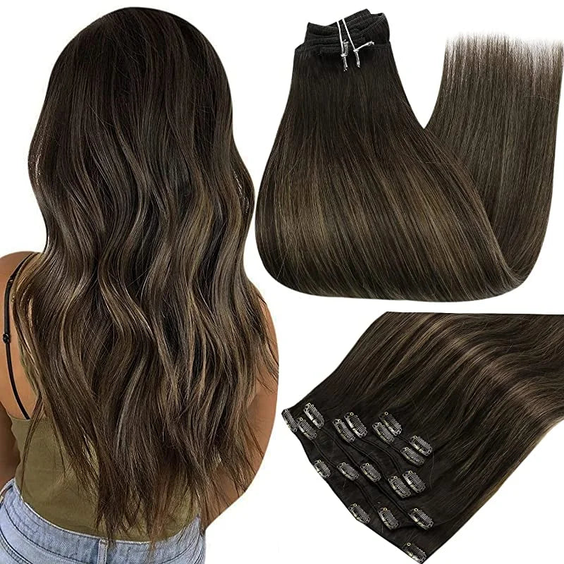 Full Shine Human Hair Extensions Clip in Hair Extensions Human Hair 7PCS 105G Double Weft Hair Extensions Human Hair For Woman