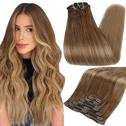 Full Shine Human Hair Extensions Clip in Hair Extensions Human Hair 7PCS 105G Double Weft Hair Extensions Human Hair For Woman