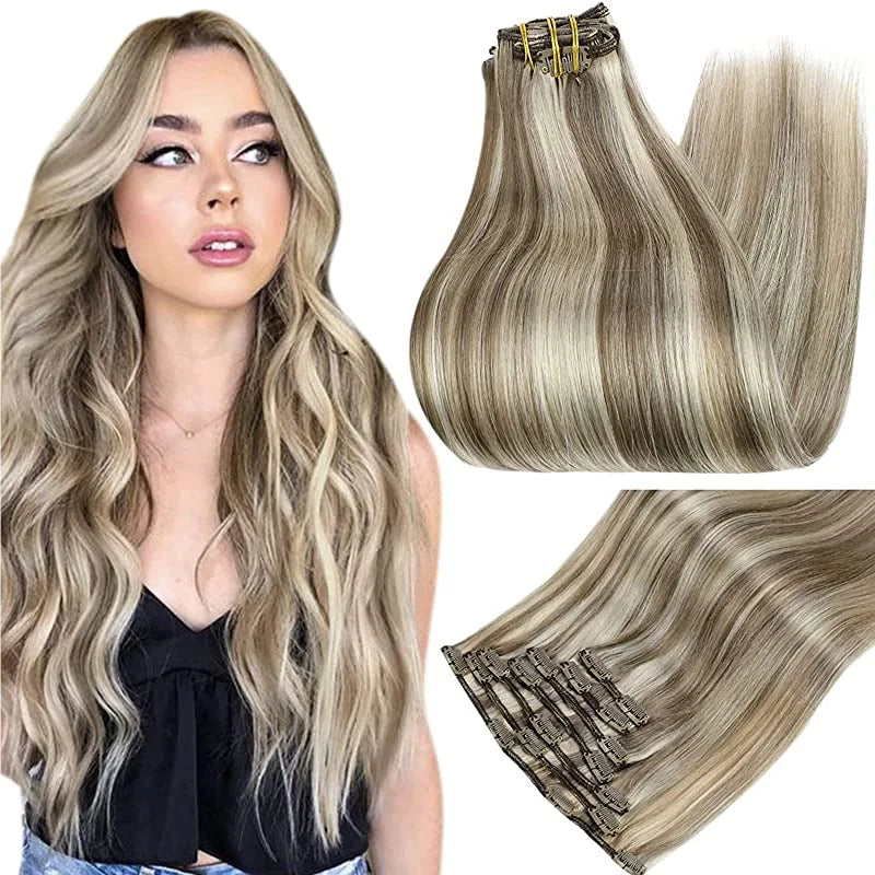 Full Shine Human Hair Extensions Clip in Hair Extensions Human Hair 7PCS 105G Double Weft Hair Extensions Human Hair For Woman