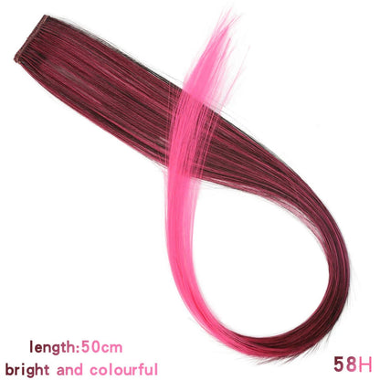 BUQI Straight Fake Colored Hair Extensions Clip Rainbow Hair Streak Synthetic Pink Orange White Purple Hair Strands on Clips