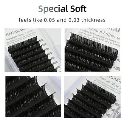 NAGARAKU Flat Ellipse Eyelashes Split Tips L Curl Lashes 0.15 0.20 Matte Gray Black Color Super Soft Natural Eyelash Extension