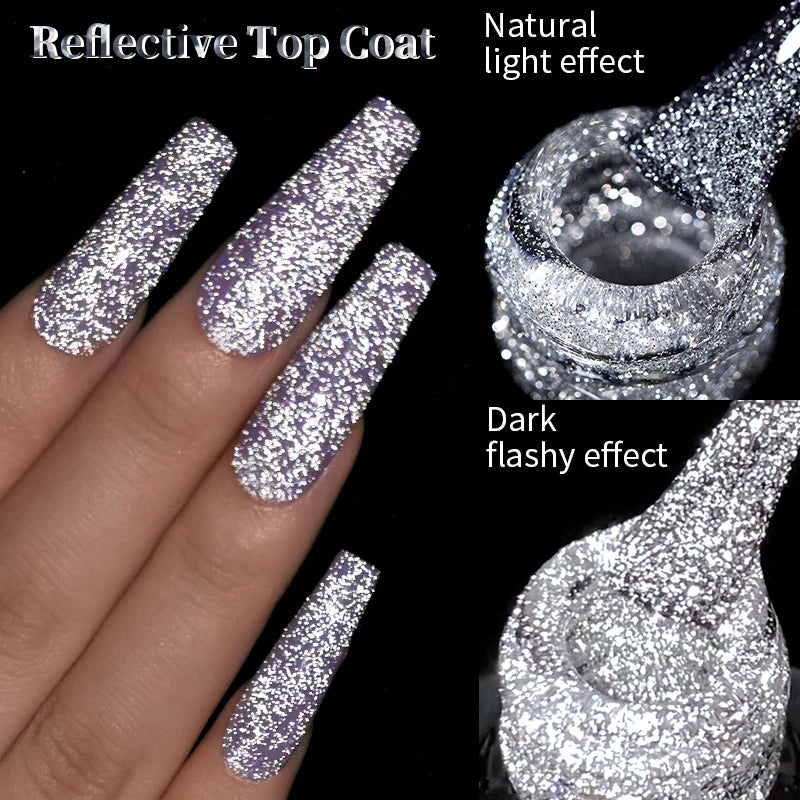 LILYCUTE 7ML Reflective Glitter Gel Nail Polish Bright Sparkling Silver Color Semi-permanent Soak Off Nail Art UV Gel Varnishes