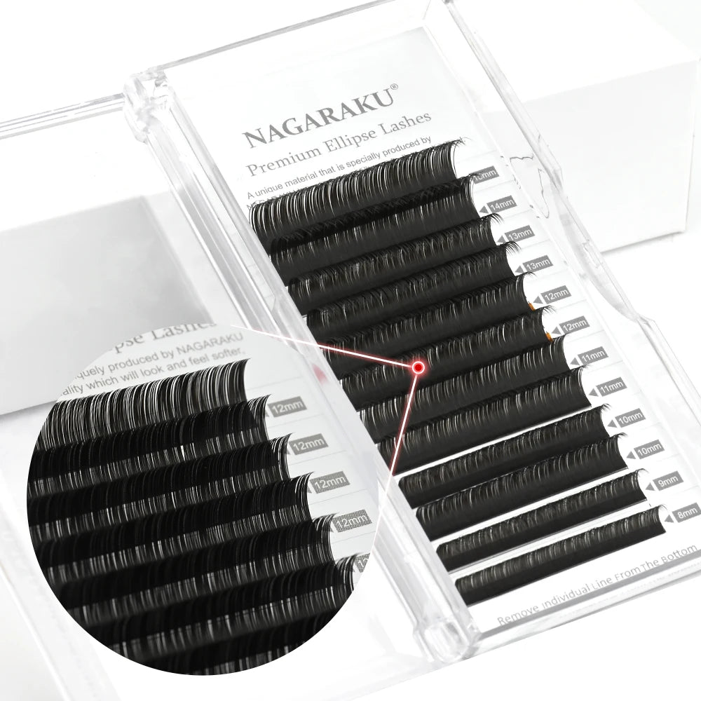 NAGARAKU Flat Ellipse Eyelashes Split Tips L Curl Lashes 0.15 0.20 Matte Gray Black Color Super Soft Natural Eyelash Extension