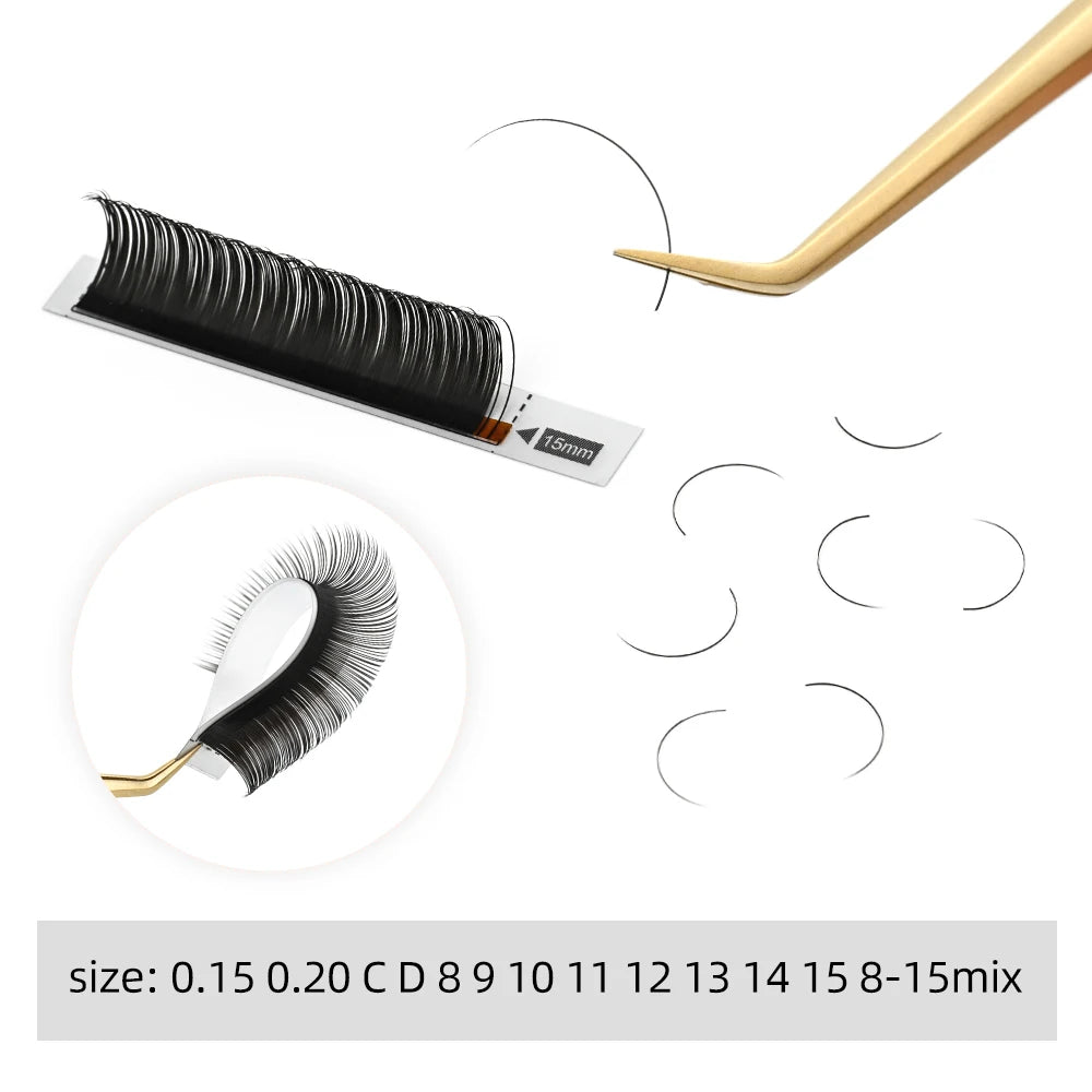 NAGARAKU Flat Ellipse Eyelashes Split Tips L Curl Lashes 0.15 0.20 Matte Gray Black Color Super Soft Natural Eyelash Extension