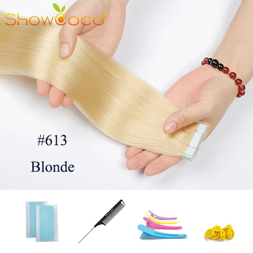 Straight Tape In Hair Extensions 100% Human Hair Skin Weft PU Seamless Double Sides Tape Natural Black 20Pcs 50g/Pack For Women