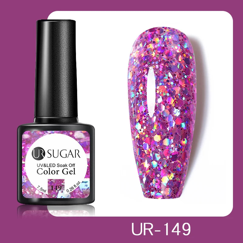 UR SUGAR 7.5ml Champagne Reflective Gel Polish Golden Glitter Soak Off Semi Permanent UV LED Varnish Gel Nail Art Polish