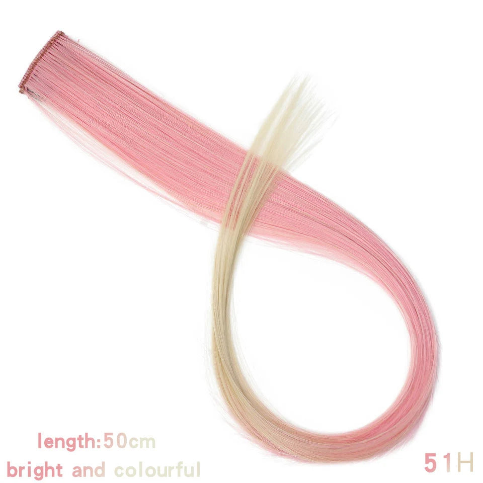 BUQI Straight Fake Colored Hair Extensions Clip Rainbow Hair Streak Synthetic Pink Orange White Purple Hair Strands on Clips