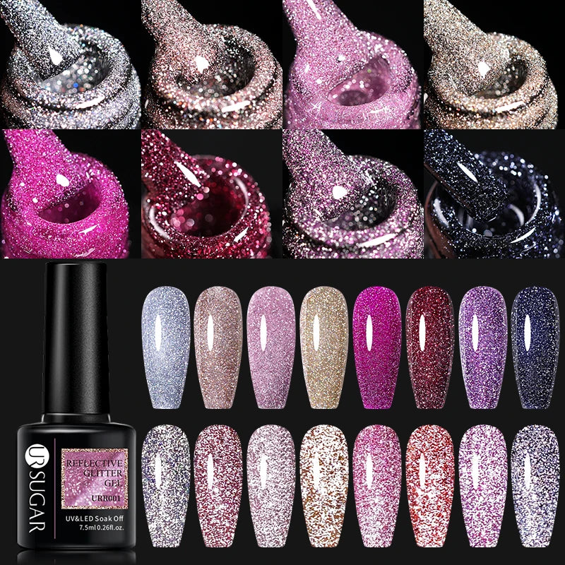 UR SUGAR 7.5ml Champagne Reflective Gel Polish Golden Glitter Soak Off Semi Permanent UV LED Varnish Gel Nail Art Polish