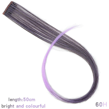 BUQI Straight Fake Colored Hair Extensions Clip Rainbow Hair Streak Synthetic Pink Orange White Purple Hair Strands on Clips