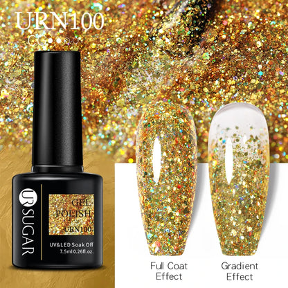 UR SUGAR 7.5ml Champagne Reflective Gel Polish Golden Glitter Soak Off Semi Permanent UV LED Varnish Gel Nail Art Polish