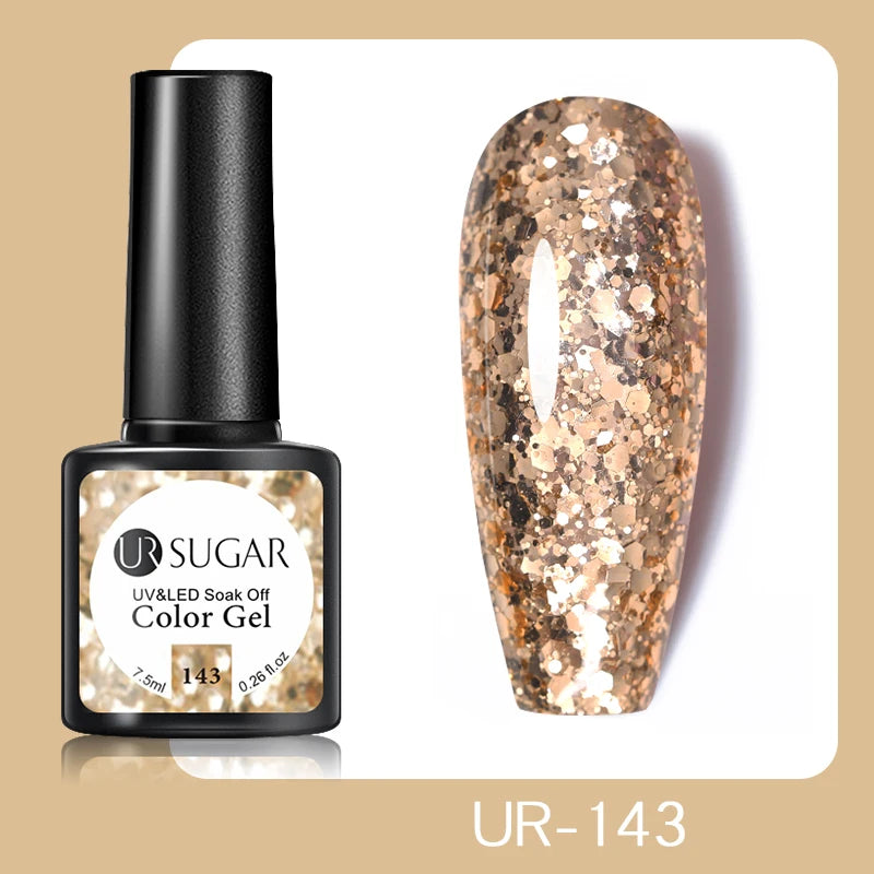 UR SUGAR 7.5ml Champagne Reflective Gel Polish Golden Glitter Soak Off Semi Permanent UV LED Varnish Gel Nail Art Polish