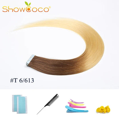 Straight Tape In Hair Extensions 100% Human Hair Skin Weft PU Seamless Double Sides Tape Natural Black 20Pcs 50g/Pack For Women