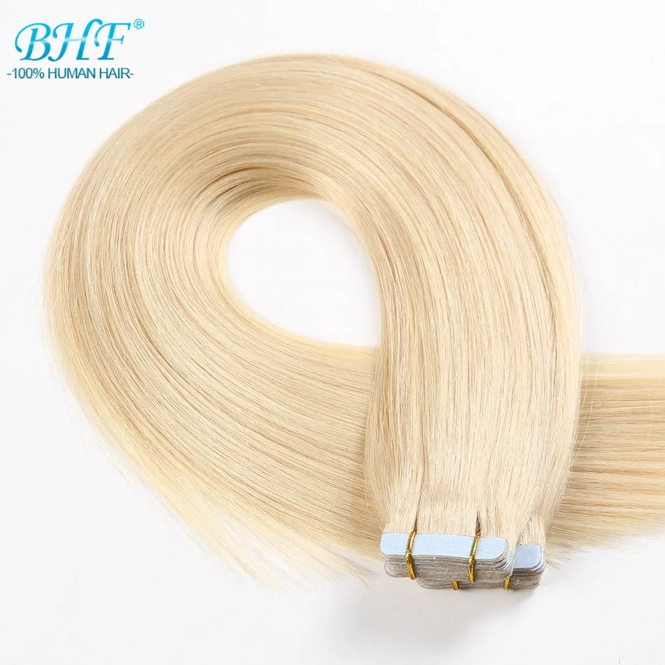 BHF Tape In Hair Extensions Human Hair 20pcs/Pack European Remy Straight Invisible Tape Ins Adhensive Hair Extensions