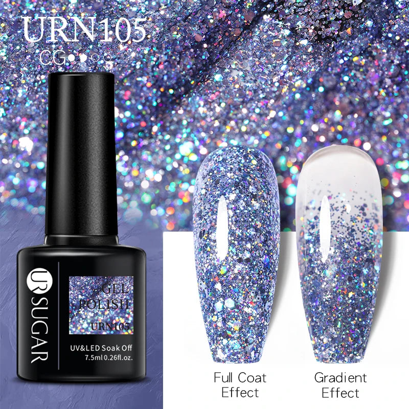 UR SUGAR 7.5ml Champagne Reflective Gel Polish Golden Glitter Soak Off Semi Permanent UV LED Varnish Gel Nail Art Polish