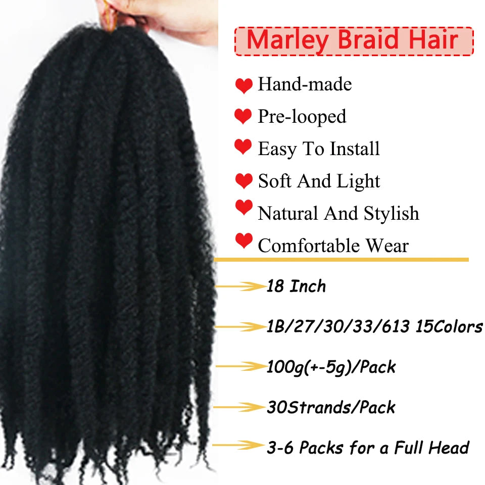 Marley Meche Afro Kinky Braiding Hair 18inch Synthetic Crochet Marly Twist Braids Hair Extensions For Women 100g 30 Strands/Pack