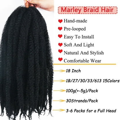 Marley Meche Afro Kinky Braiding Hair 18inch Synthetic Crochet Marly Twist Braids Hair Extensions For Women 100g 30 Strands/Pack