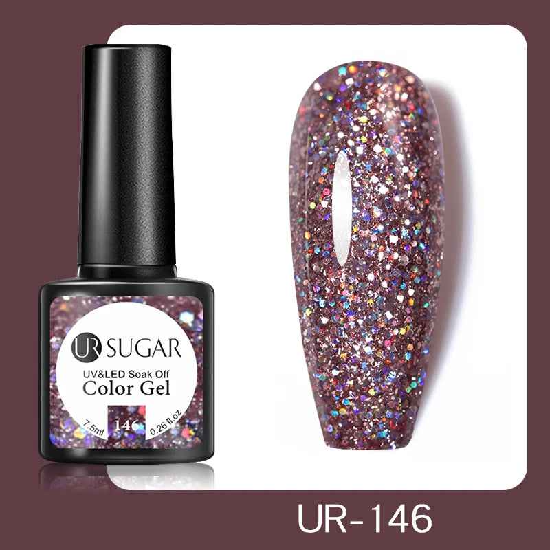 UR SUGAR 7.5ml Champagne Reflective Gel Polish Golden Glitter Soak Off Semi Permanent UV LED Varnish Gel Nail Art Polish