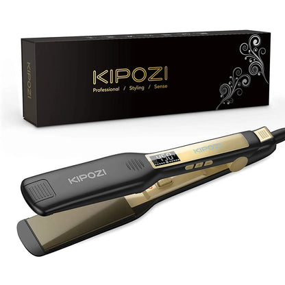 KIPOZI Professional Titanium Flat Iron Hair Straightener with Digital LCD Display Dual Voltage Instant Heating Curling Iron