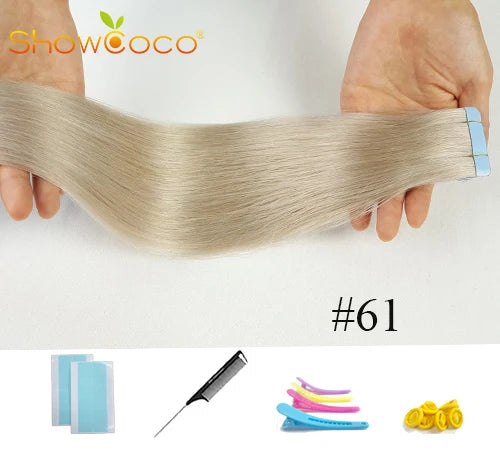 Straight Tape In Hair Extensions 100% Human Hair Skin Weft PU Seamless Double Sides Tape Natural Black 20Pcs 50g/Pack For Women