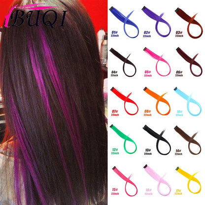 BUQI Straight Fake Colored Hair Extensions Clip Rainbow Hair Streak Synthetic Pink Orange White Purple Hair Strands on Clips