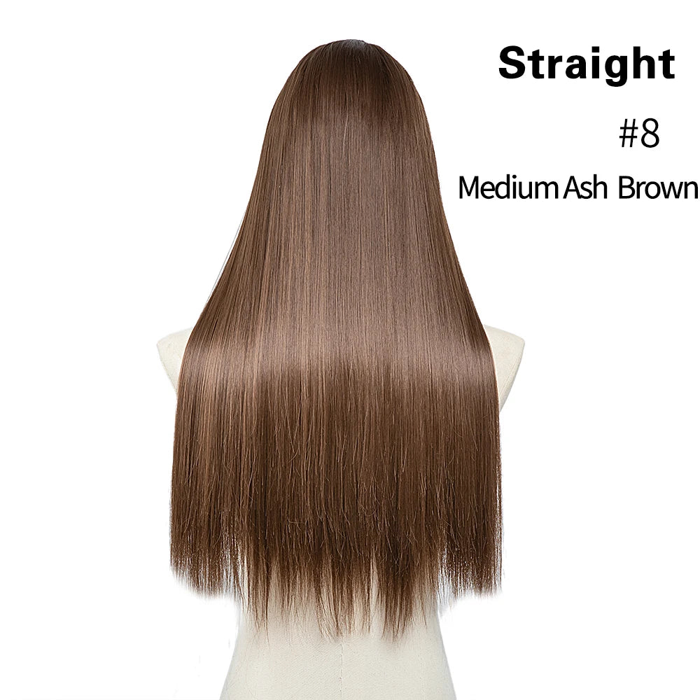 Synthetic U Part Clip in Hair Extension Clip-on Natural Thick False Fake Blonde Long Straight Hairpieces 16 20 24 inch