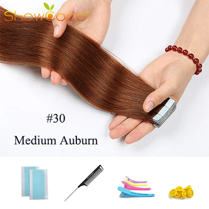 Straight Tape In Hair Extensions 100% Human Hair Skin Weft PU Seamless Double Sides Tape Natural Black 20Pcs 50g/Pack For Women