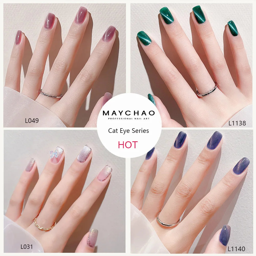 MAYCHAO 5ml Cat Eye Magnetic Gel Nail Polish Shiny Glitter Gel Lacquer Semi Permanent Soak Off UV LED Varnish Manicure Nail Art