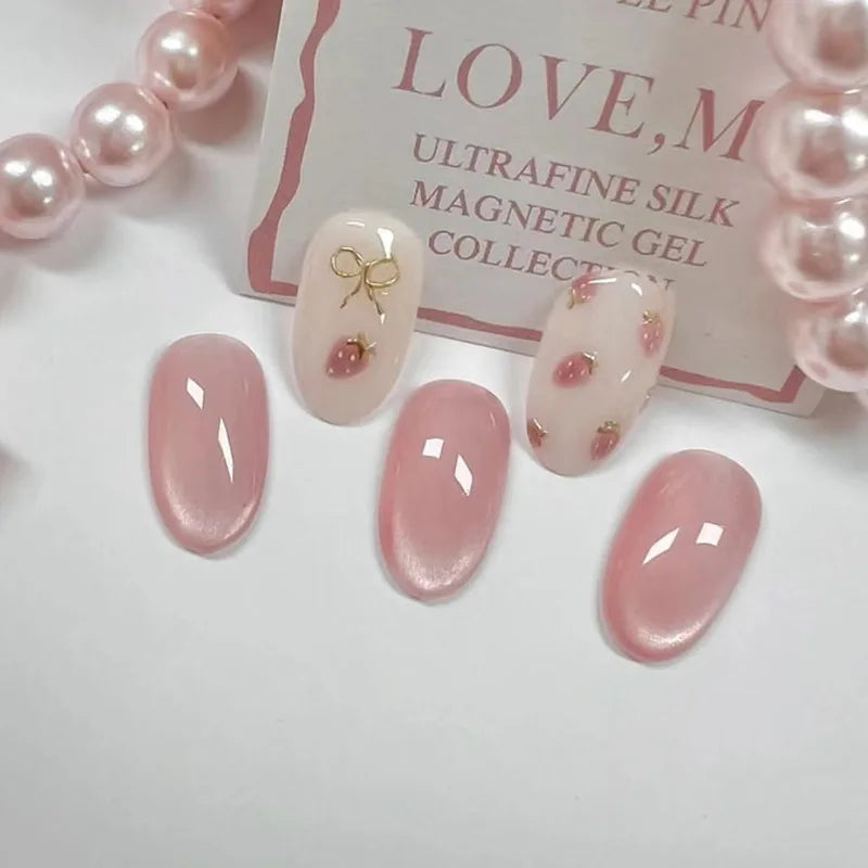 24Pcs Oval Short Pink Press on Nails Simple Ombre Spring False Nail for Sweet Sassy Cool Women&Girl Removable Wearable Nail Art