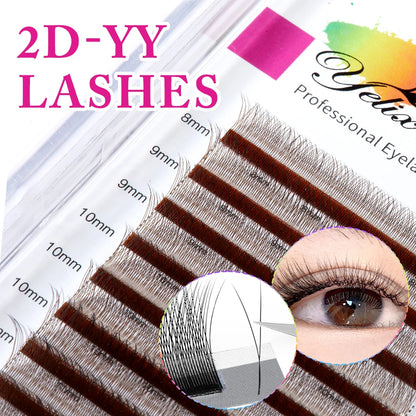 Yelix Y Shaped Lashes Auto Fans 2D Eyelash Extensions Dark Brown Premium Individual False Lashes Professional Lash Extension