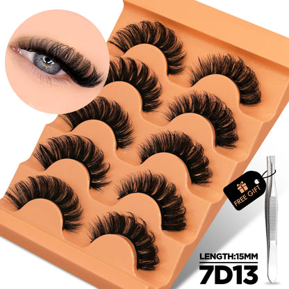 GROINNEYA Cat Eye Lashes Fluffy Faux Mink Lashes 8D Volume Wispy Long Lashes Fake Eyelash Russian Strips 5 Pairs Pack Makeup