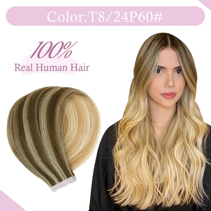 TSITSI Straight Human Hair Tape In Human Hair Extensions Natural Hair 100% Premium Non-Remy Seamless Skin Weft Hair For Girls