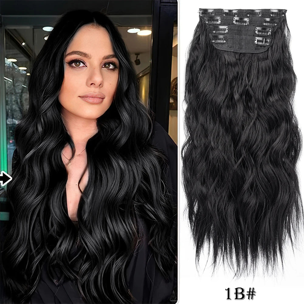 4Pcs/Set 20Inch Synthetic Hair Clip In Long Wavy Thick Hairpieces For Women Full Head Synthetic Hair Extensions Ombre Hairpieces