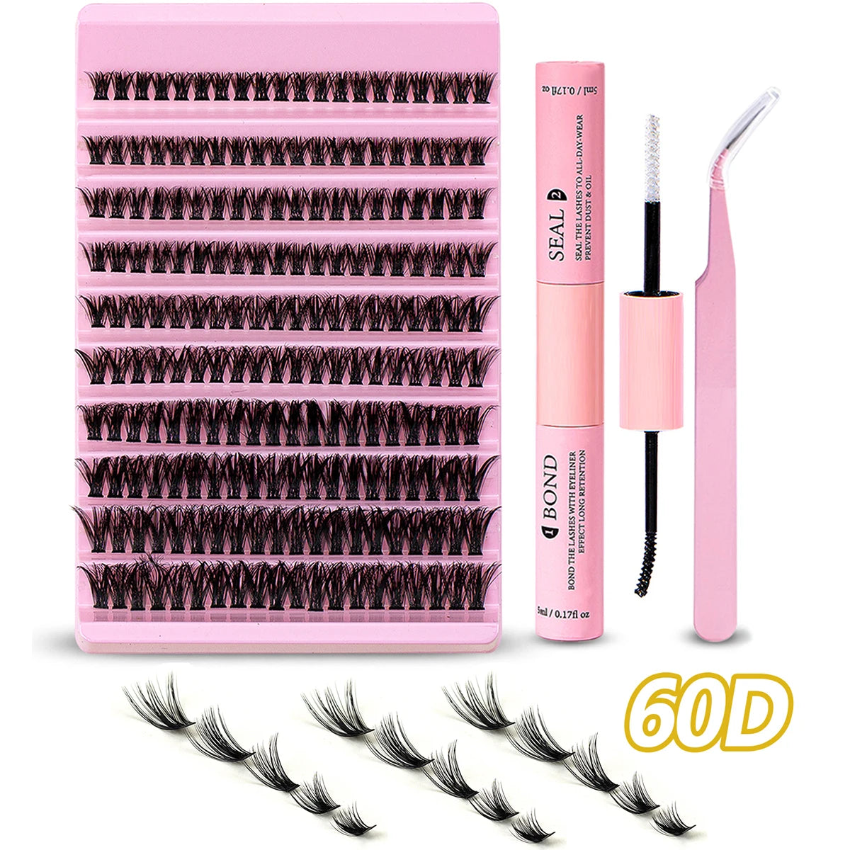 DIY Eyelash Extension Kit 200pcs Individual Lashes Cluster D Curl, 8-16mm Mix Lash Clusters with Lash Tweezers