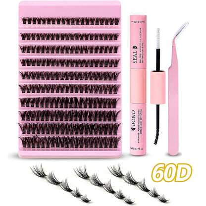 DIY Eyelash Extension Kit 200pcs Individual Lashes Cluster D Curl, 8-16mm Mix Lash Clusters with Lash Tweezers