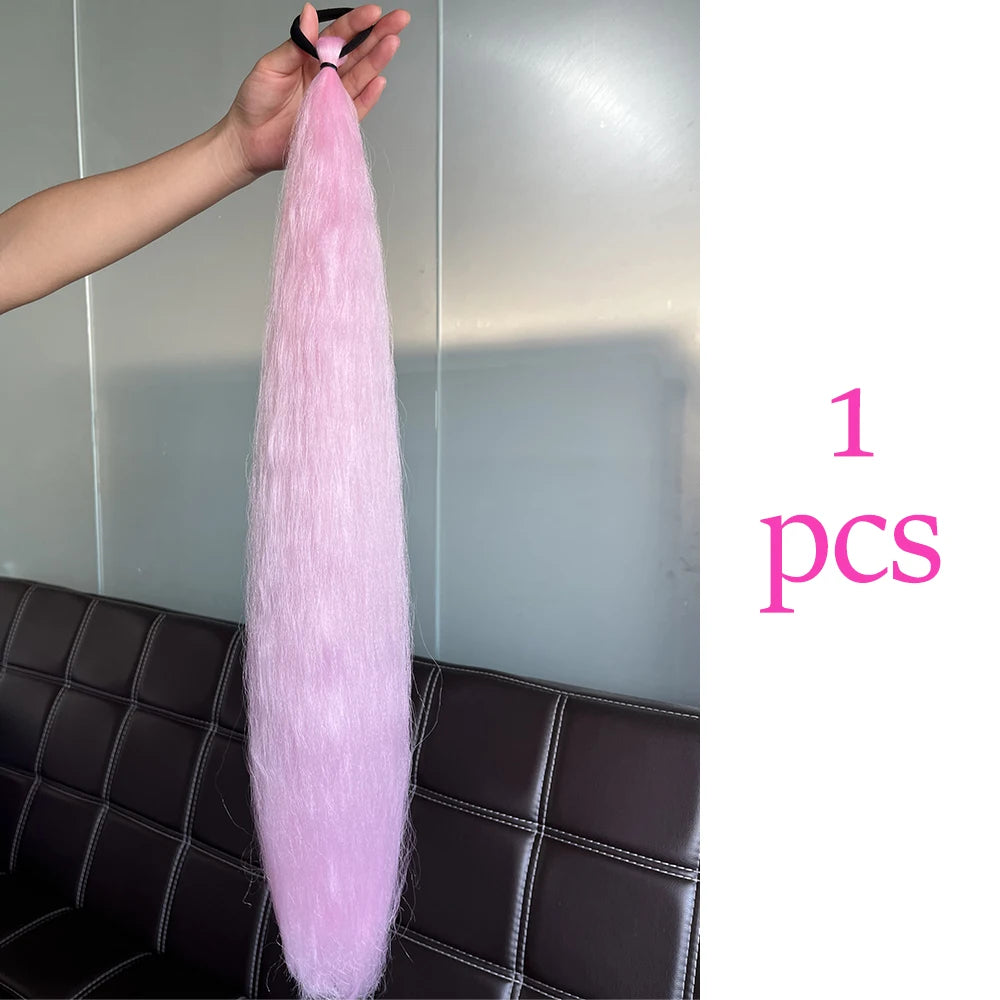 Synthetic Colorful Ponytail Extension 2Pcs Long Straight DIY Braided Pony Tail Hairpiece with Rubber Band Women Hair Accessories