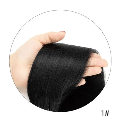 isheeny Twin Tabs Weft Human Hair Extensions Invisible Hole Weft Hair Natural Straight Pull Through Micro Weft Hair 25cm Width