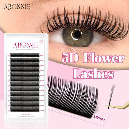 Abonnie 5D Flower Lashes Spikes Eyelash Extensions Fluffy Volume Fans Wispy Lash Premade