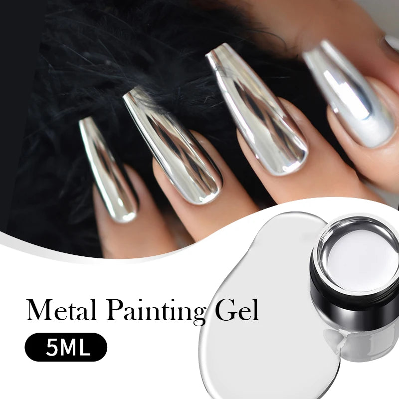 BORN PRETTY 5ml Metallic Painting Gel Polish Strong Silver Effection Nail Art Soak Off Gel Nail Polish Silver Mirror Gel