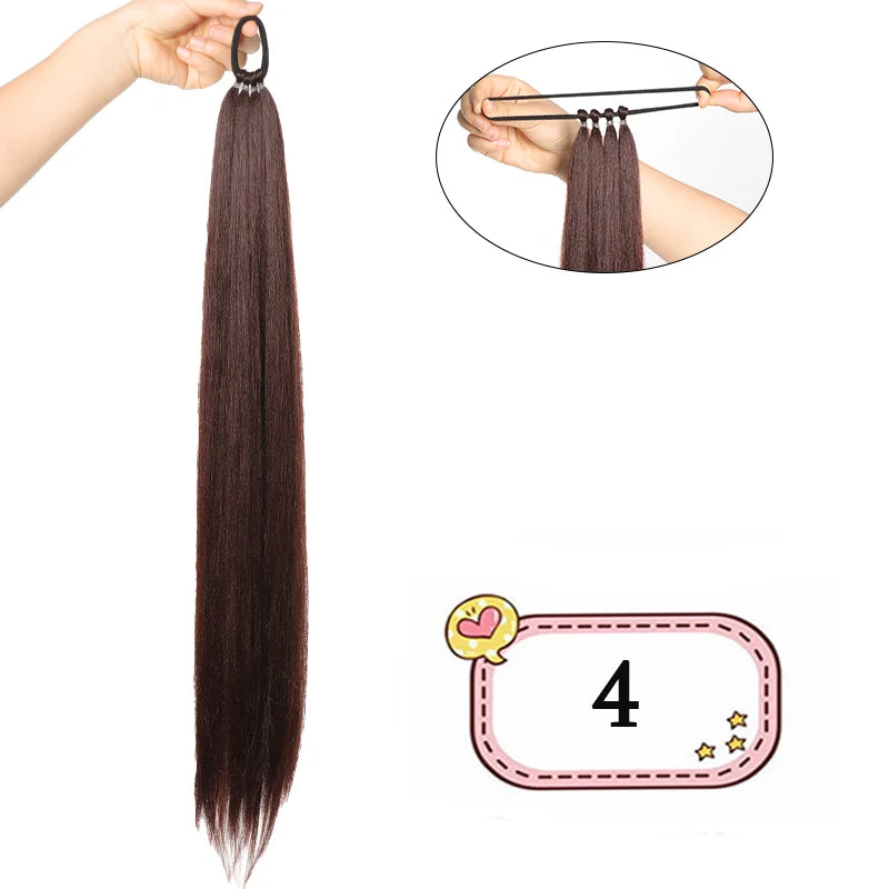 LUPU Synthetic 28 Inch Long Ponytail Extensions With Elastic Band Versatile DIY Braided Ponytail For Women Girls Black Brown