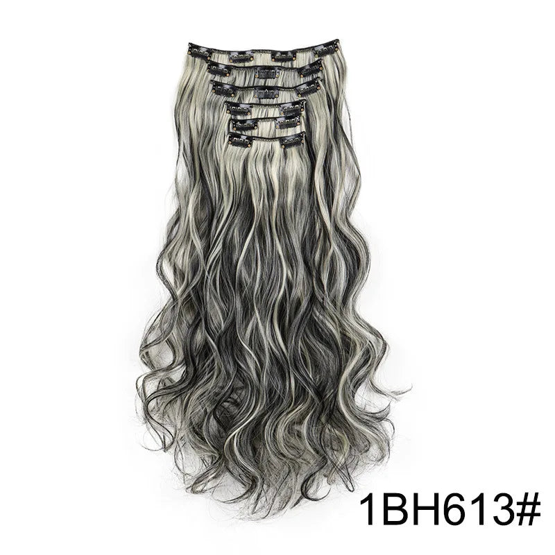 24Inch 16 Clips in Hair Extensions Long Straight Hairstyle Synthetic Blonde Black Hairpieces Heat Resistant False Hair Daily Use