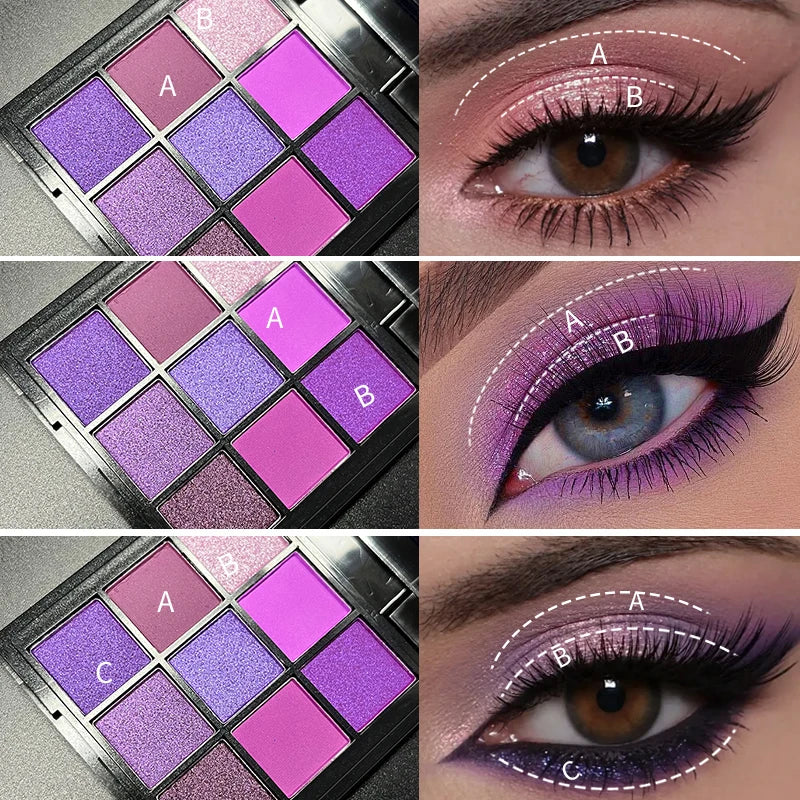 Luxurious Purple Eyeshadow Palette 9 Color Matte and Shimmering violet Eye Makeup for Creating Smoky or Natural Looks Cosmetic